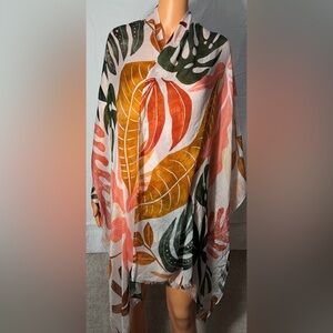 VIDA Multicolor Tropical Leaf Wrap - Mustard, Coral, Olive on Cream